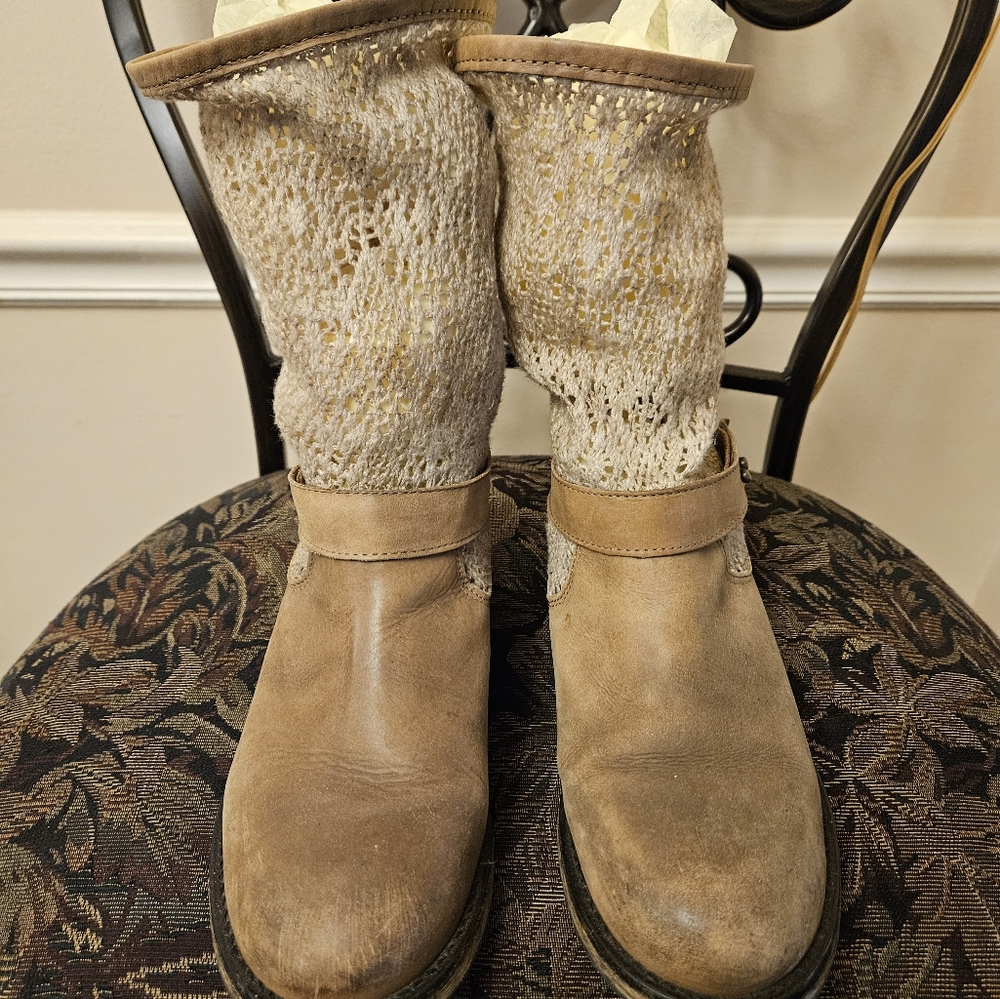 Free People Distressed Crochet Shaft Boots